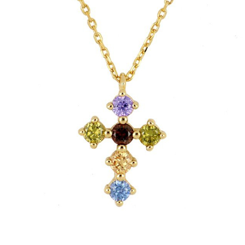 s925 sterling silver fashion cross pendant micro-inlaid colorful zircon necklace