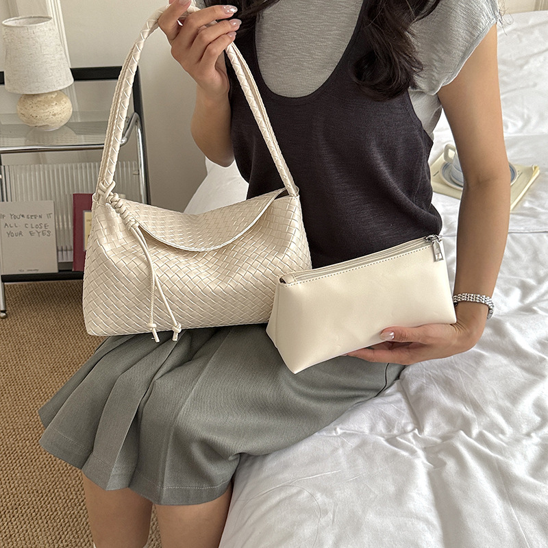 Bolsa de tejido de gran capacidad, bolso de mano de mano de vacaciones, bolso de brazo de dos piezas.