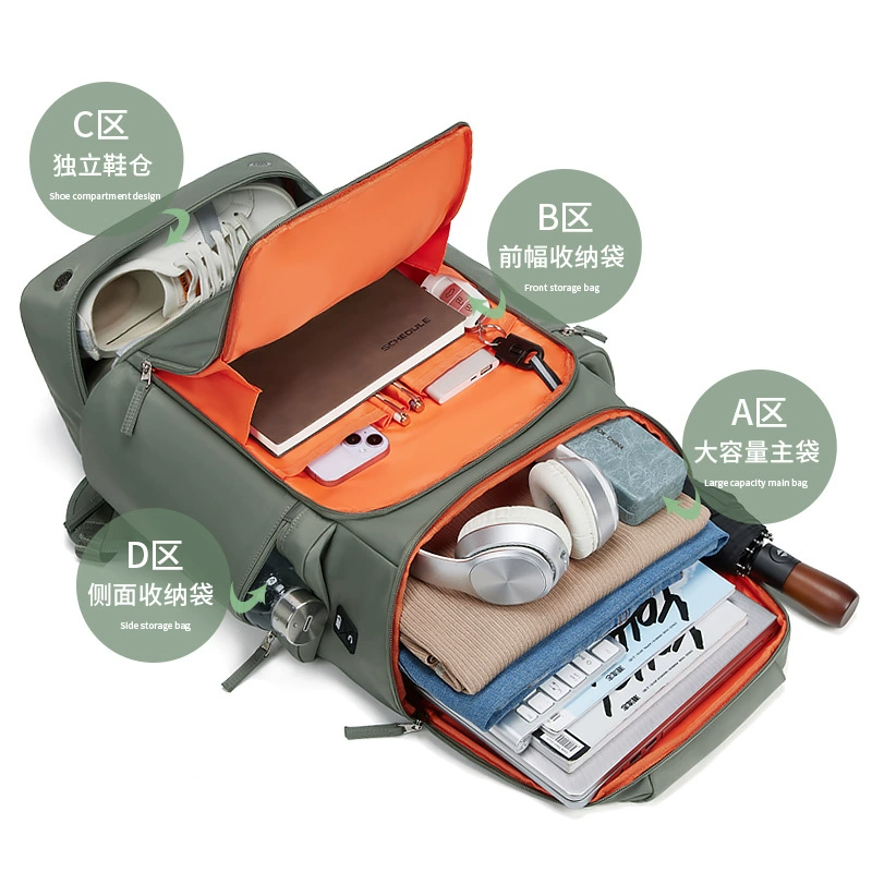 Capacious backpack for traveling, travel shoulder bag wet and dry separation for hiking, school bag