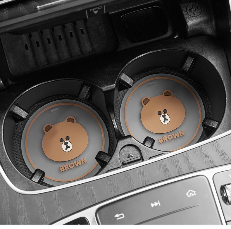 Brown Bear Co-Branded Car Cup Mat, Universal Storage Mat, Car Anti-Slip Mat, Cartoon Decoration for the Car, Car Accessories