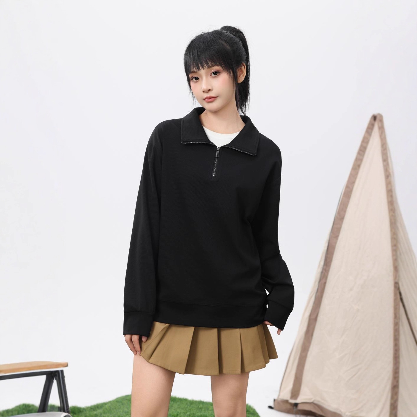 Transfronterizos semiabertos otoño-invierno con solapa de manga larga polo con cremallera corporativa chaqueta personalizada ropa de trabajo impresa logotipo comercio exterior