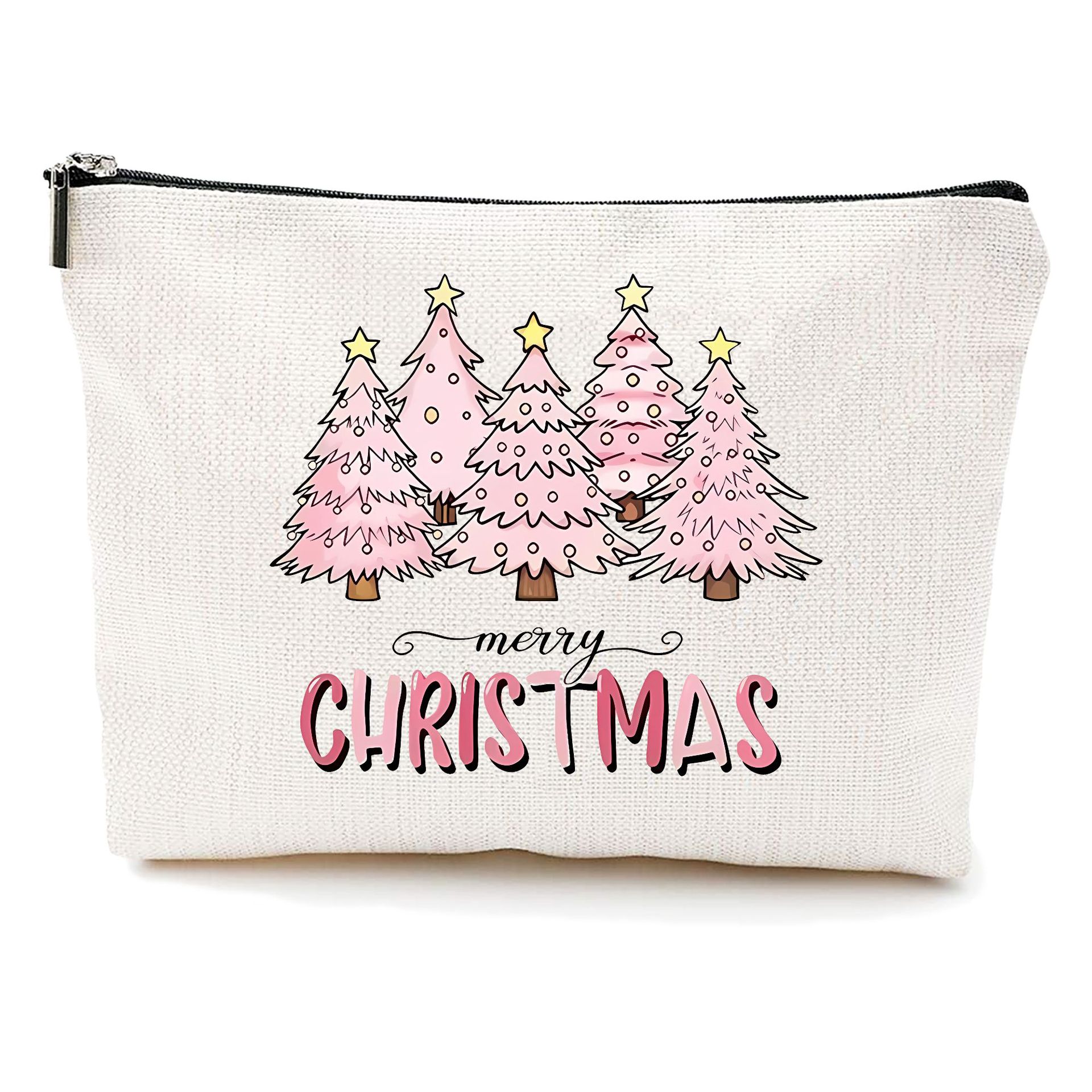 Bolsa de maquillaje transfronteriza de Amazon damas bolsas de maquillaje de patrón creativo de Navidad bolsas de almacenamiento de lino bolsa de cremallera impermeable
