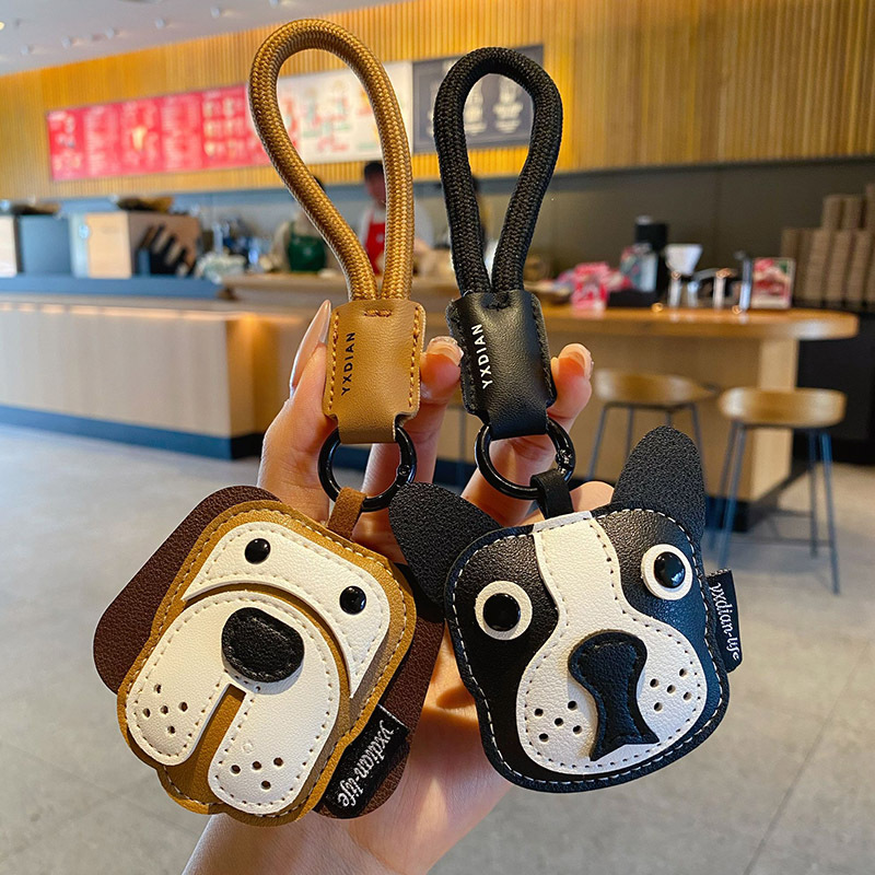 만화 가죽 불독 키 체인 작은 신선한 개 학교 가방 체인 패션 자동차 키 링 체인 도매