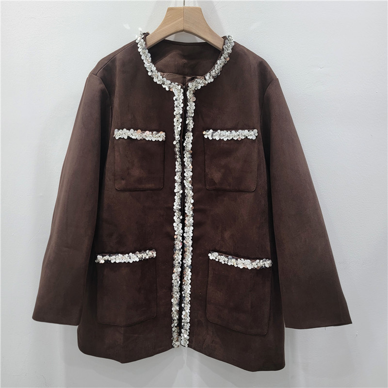 Francés de lujo ligero retro abrigo marrón de piel de peluche nuevo estilo de invierno y otoño pequeño estilo de elegancia extranjero abrigo image 2