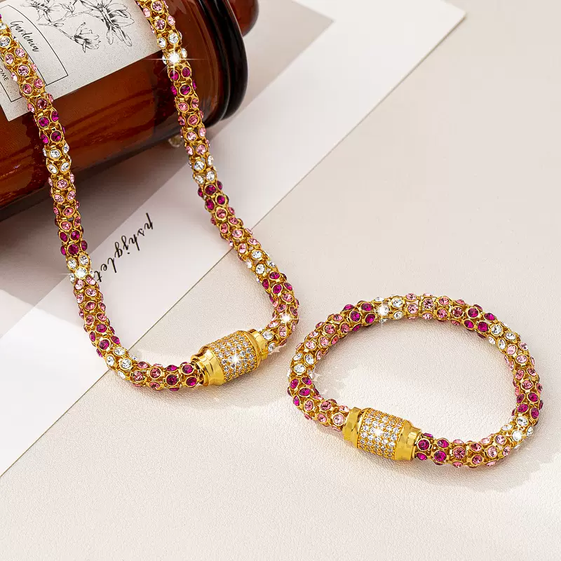 欧美嘻哈小众高级感项链简约五彩镶嵌水晶锆石项圈小众锁骨链手链