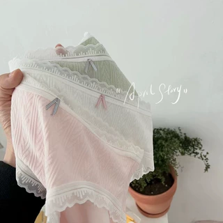 奶油日系少女无痕中腰纯棉全棉抗菌裆性感蕾丝边女生大码内裤女士