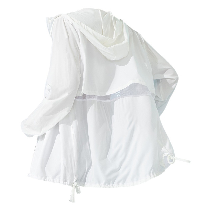 Ropa de protección solar para mujer en otoño e invierno, chaqueta fina de secado rápido, cortavientos transpirable de longitud media con guantes, cortavientos anti-UV, ropa de protección solar