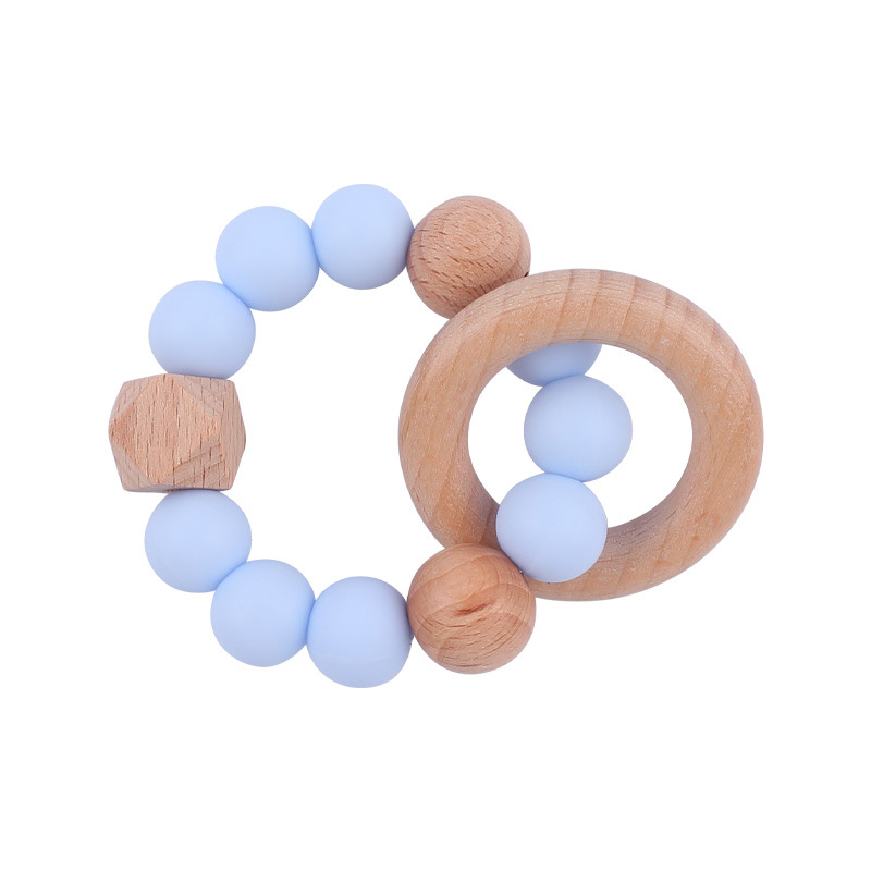 Nuevo bebé suministros de madera de haya anillo mordedor calmante bebé cuentas de silicona mordida molar pulsera mordedor juguete