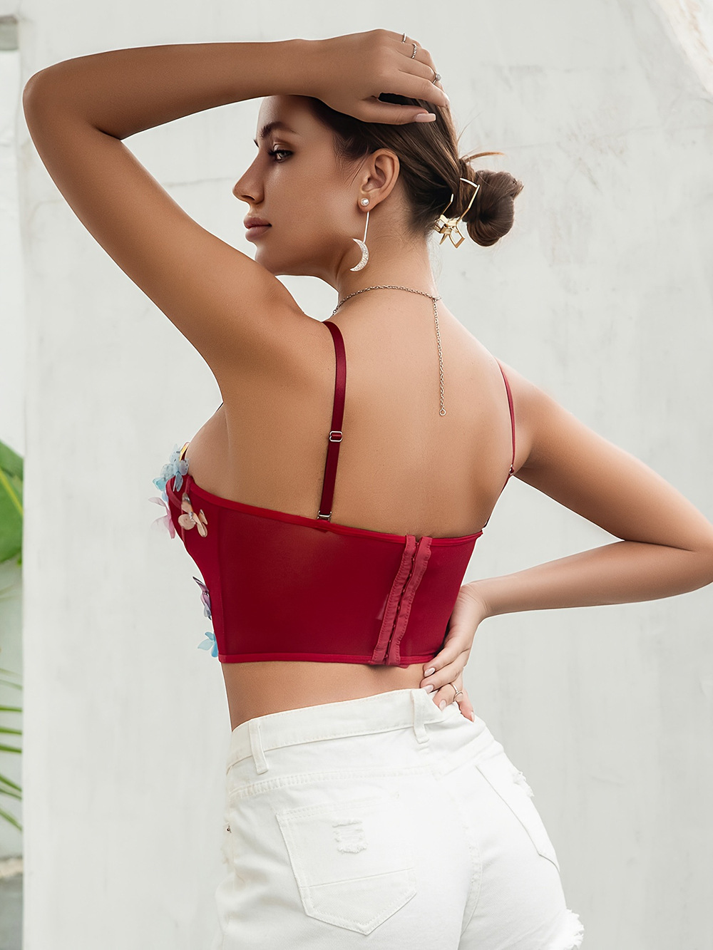 Women's Floral Embroidered Bra With Bow And Adjustable Straps_voghion.com