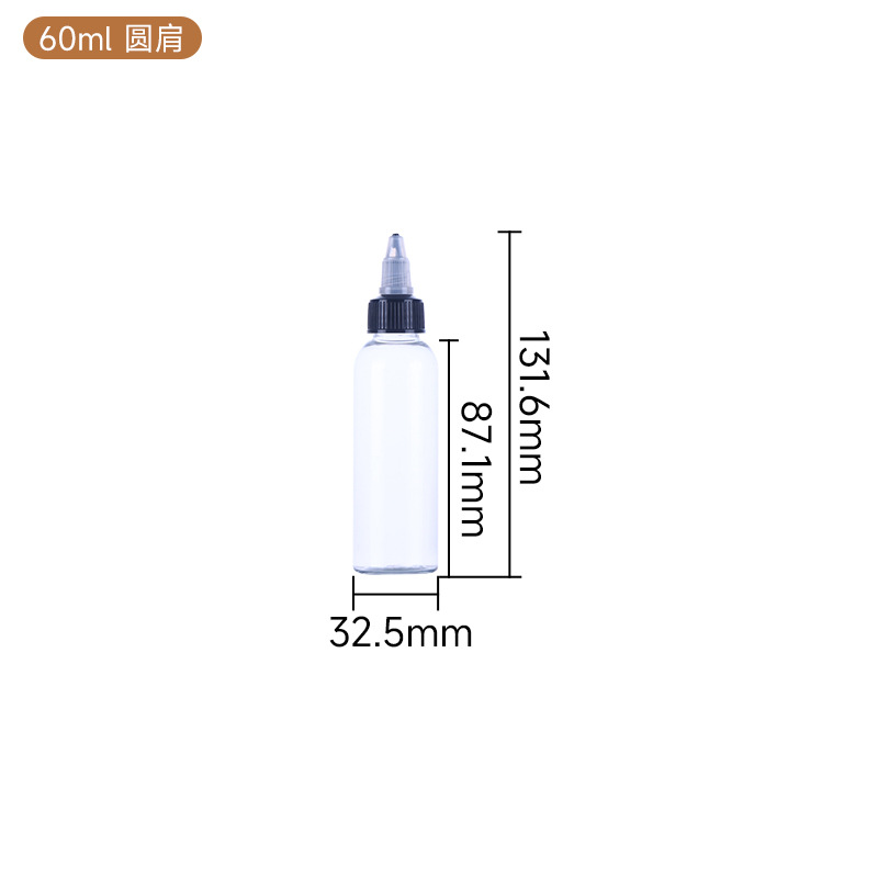 En stock pet50ml botella de plástico transparente 100mL botella de mezcla de color de pigmento 250ml botella de inyección de aceite de dispensación de boca puntiaguda botella de compresión