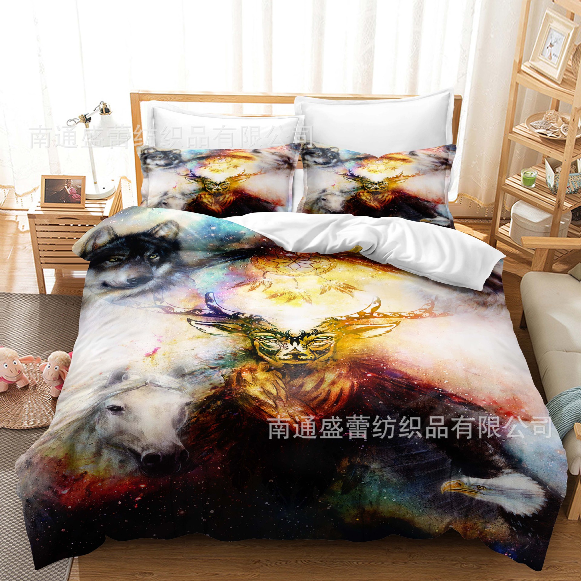 Serie de lobo 3D Impresión digital transfronteriza cubierta de edredón de comercio exterior conjunto de tres piezas conjunto de ropa de cama de cuatro piezas ventas directas de la fábrica