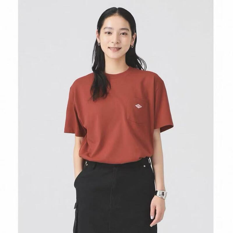 2026 Spring New Japanese-Style Danton Collaboration with Beams, Stretchy Short-Sleeve Slim-Fit Round-Neck Embroidered Retro Top