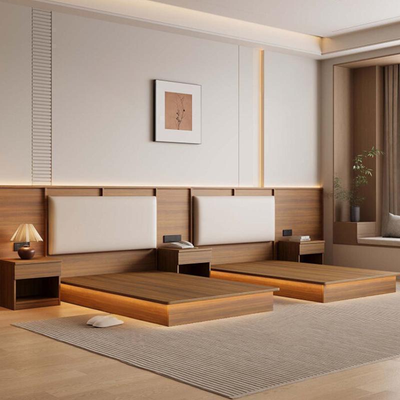 Japanese-style natural wood tatami storage bed, modern minimalist design for hotels and guesthouses, 1.8m soft-packed floor-standing double bed Japanese-style natural wood tatami storage bed, modern minimalist design for hotels and guesthouses, 1.8m soft-packed floor-standing double bed