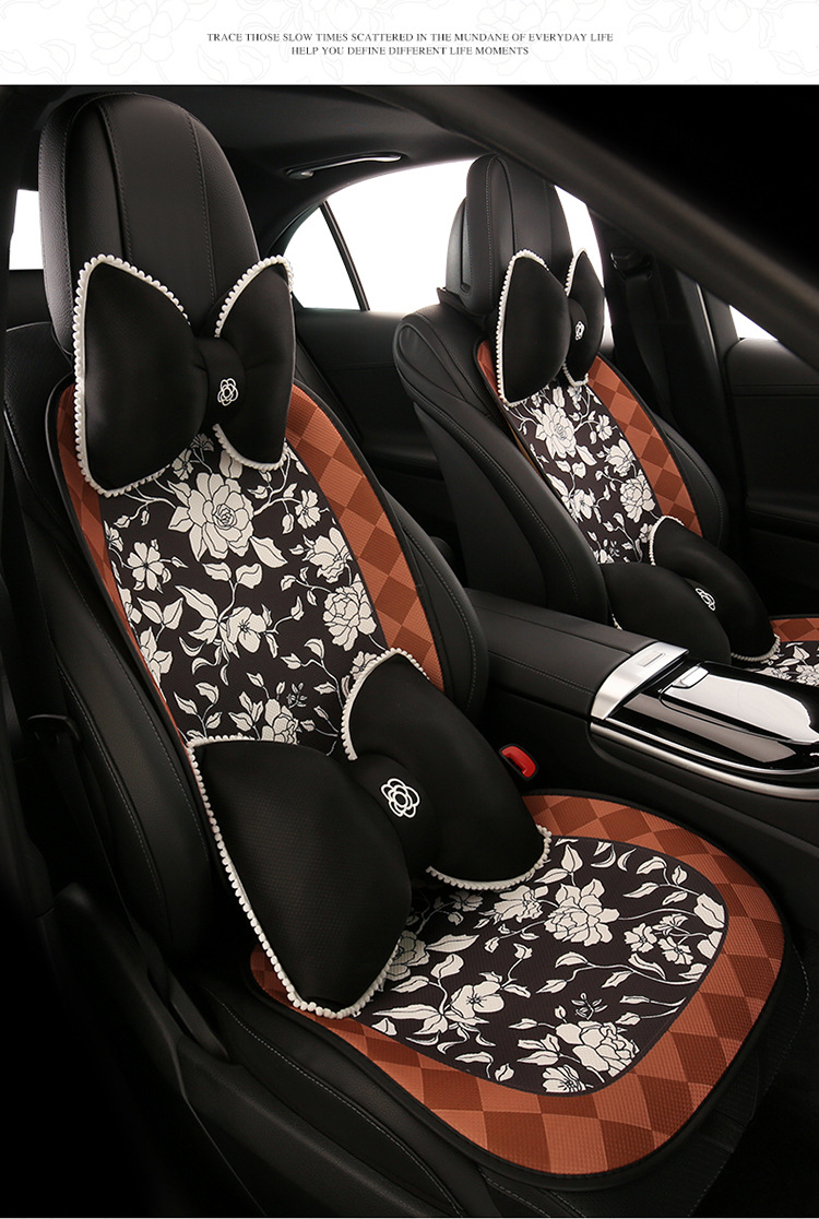 Car seat cushion four seasons universal camellia seat cushion cute seat cover fabric car seat cover non-slip goddess car cushion
