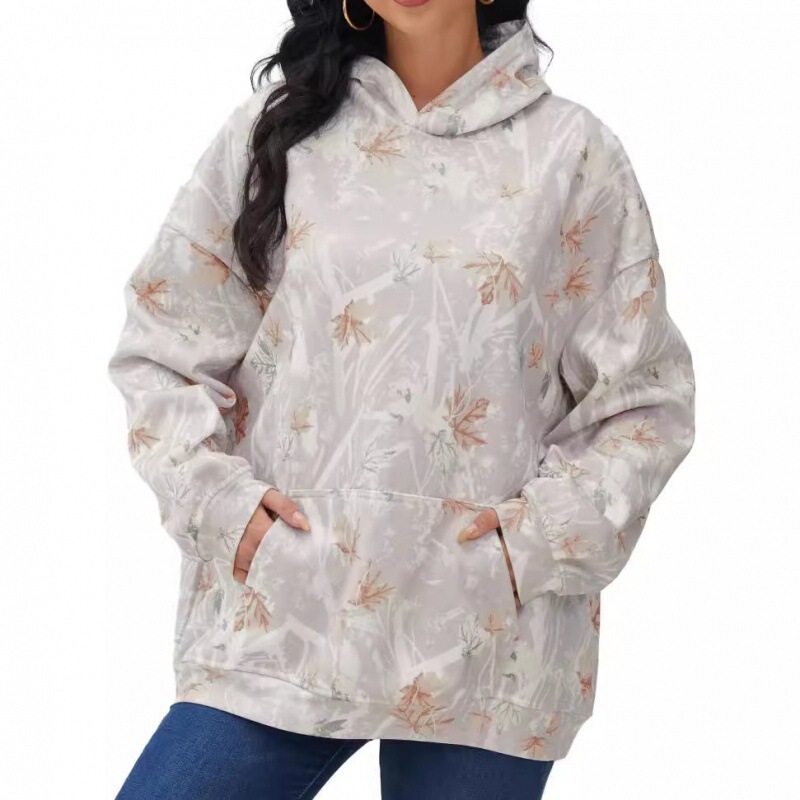 Amazon Autumn New Women's Camouflage Hoodie Maple Leaf Print Sports Hooded Sweatshirt