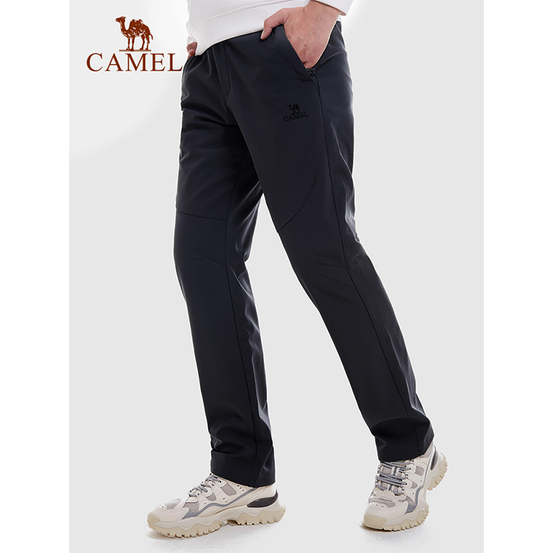 Camel Brand Men's Winter Windproof Waterproof Fleece-Lined Thickened Running Hiking Wear-Resistant Sports Outdoor Running Pants for Women