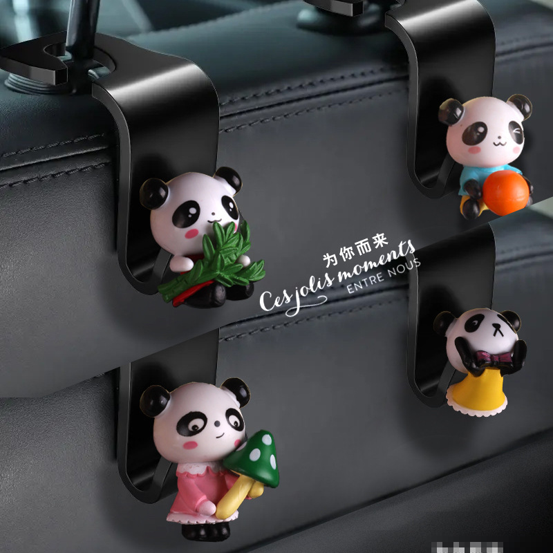 Gancho para coche suministros para coche muñeca de dibujos animados 3D lindo pequeño panda bebé asiento trasero gancho para coche creativo femenino