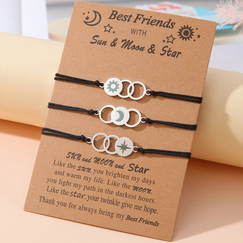 Amazon Hot Selling Friendship Bracelet European and American Creative Stainless Steel Laser Sun Moon Star Couple Hand-woven Hand Rope