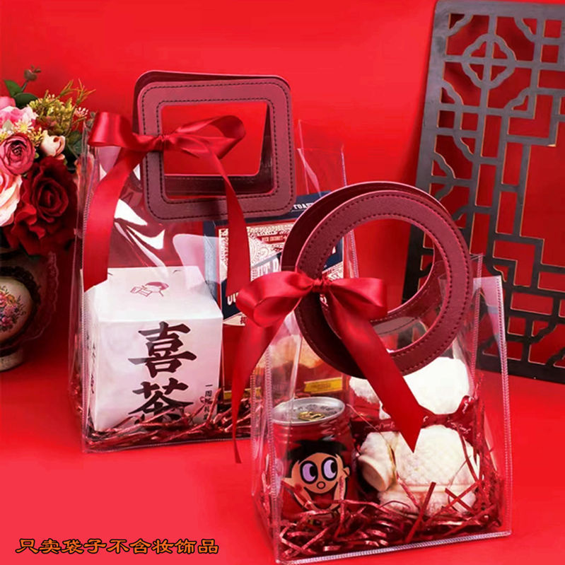 PVC Transparent Premium Gift Bag for Celebrations: Festive Birthday Gifts & Wedding Candy Packaging—Four-Finger Handle Design