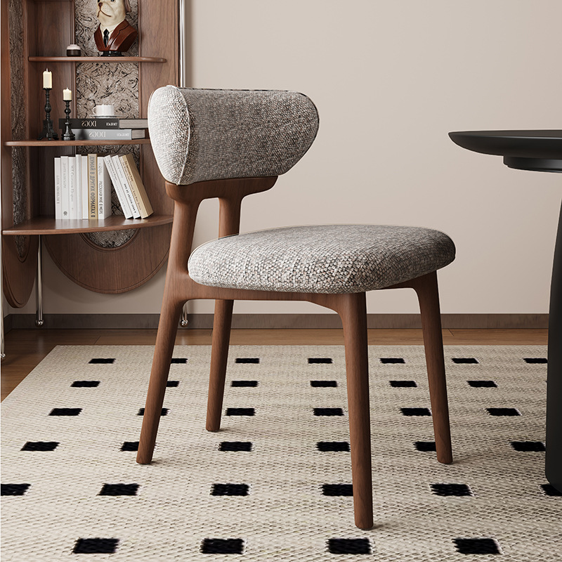 Silla de comedor de madera maciza nórdica, restaurante doméstico, silla trasera de cuero de microfibra, tela de lino y algodón, mesa y silla de comedor de hotel de alta gama