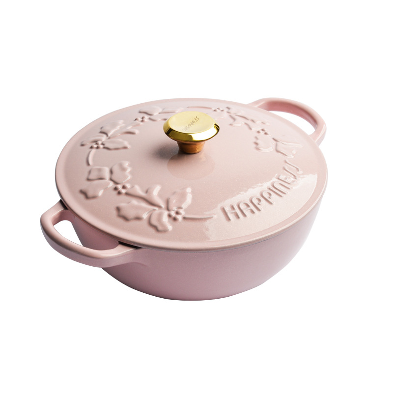 Pequeña felicidad 23cm esmalte alivio momia olla hogar sopa olla inducción universal antiadherente