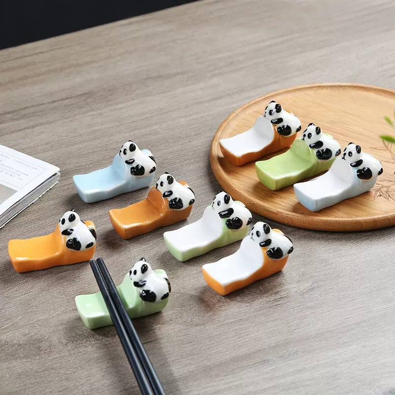 陶瓷熊猫筷子架筷托创意家用筷子托筷架小熊猫笔托工艺品家居摆件