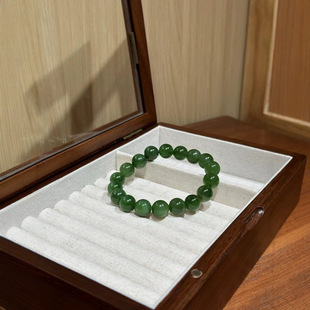 Jin Yutang Xinjiang Hetian Jasper Round Beads Bracelet Jasper Old Material Spinach Green Bracelet Micro Black Dot
