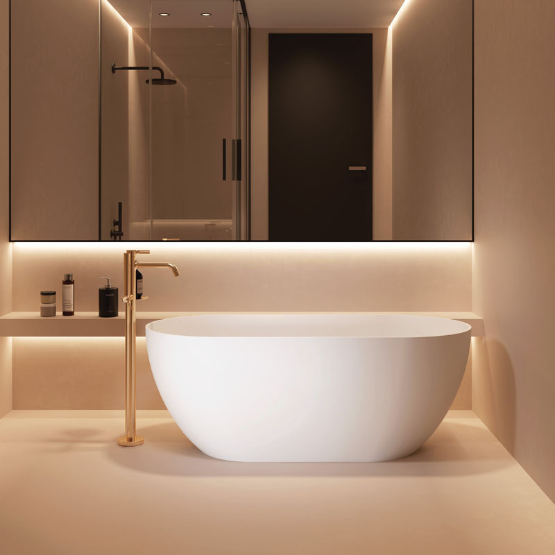 Hotel Artificial Stone Bathtub, Freestanding Round Bathtub, Guesthouse Club Bathroom Design Model