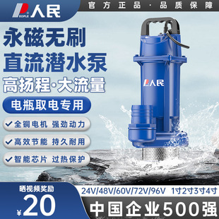 People's Electric Brushless Dc Submersible Pump 24V48V60V72V Battery Car Household Water Pump Agricultural Sewage Pump
