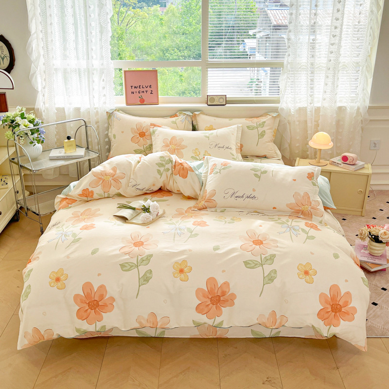 Xiaokaba algodón fresco de cuatro piezas, sábanas de algodón, ropa de cama de tres piezas para estudiantes.