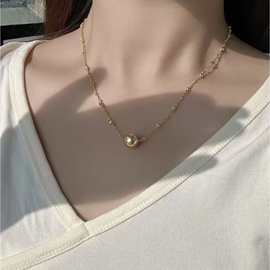 12-13mm海水南洋金珠18k金链路路通珍珠项链正圆强光锁骨链轻奢