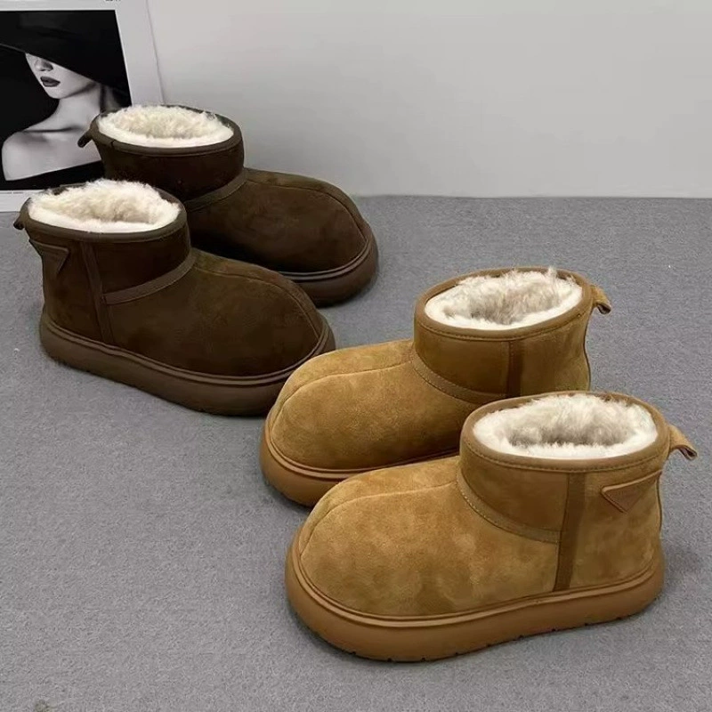 Новые зимние ботинки с плюшевым верхом, нескользящие, короткие, Northeast cotton shoes оптом, утолщённая версия, цельная мягкая кожа, снегоступы фабричного изготовления