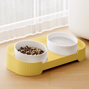 Cross-border simple pet bowl cat food double bowl feeding water cat ceramic bowl anti-knock neck protection cat bowl wholesale