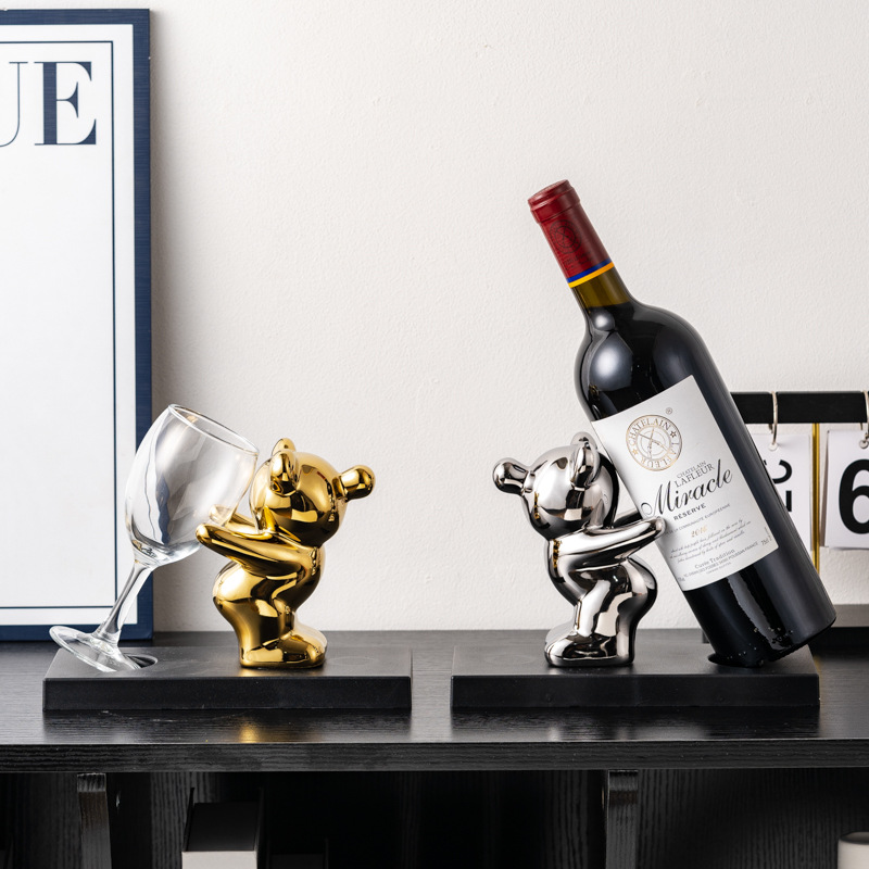 Light Luxury Bubble Bear Wine Rack Violence Bear Wine Cabinet Decorations Ceramic Living Room TV Cabinet Entrance Home Decoration