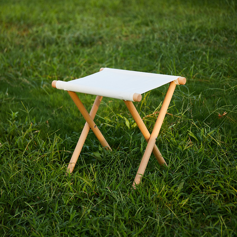 Portable Canvas Camping Barbecue Folding Stool Beach Park Fishing Stool Spot Outdoor Beech Solid Wood Mazar