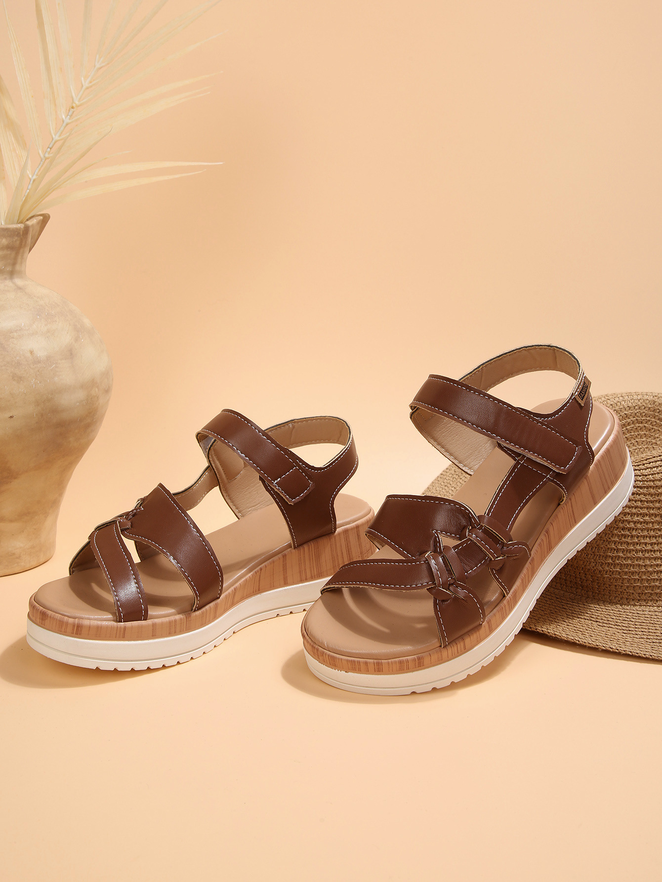 Women's Platform Wedge Sandals Comfort Velcro Cross Strap Shoes_voghion.com