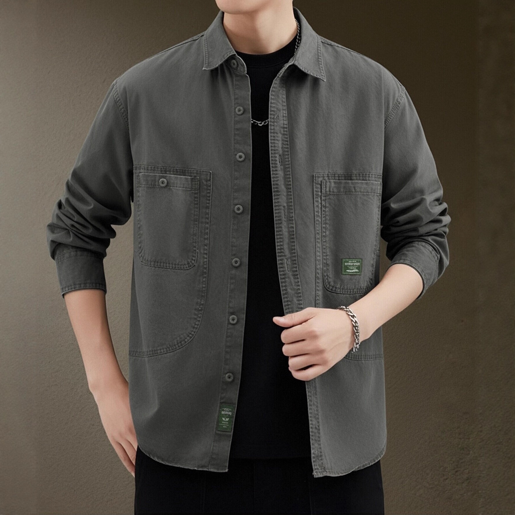 American Retro Workwear Shirt-Style Jacket for Men, Popular Spring and Autumn Cotton Top, Versatile Trendy Casual Shirt for Men