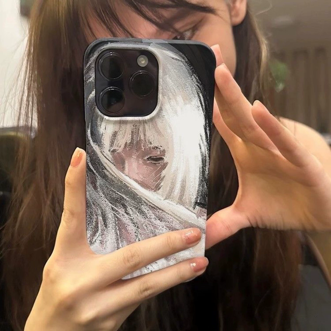 Чехол для телефона (Apple) совместим с iPhone 7–16, желейный чёрный «беловолосая девушка»