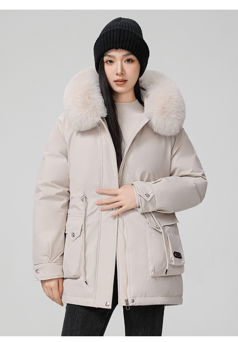 Cross border clothing with padding thickening to overcome women's short 2024 winter new style big fur collar slim fit_voghion.com
