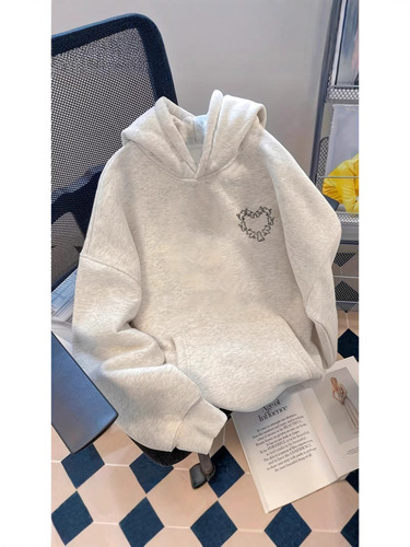 Women's Hooded Sweatshirt with Cat Heart Design Print, Casual and Versatile Long-Sleeve Outerwear