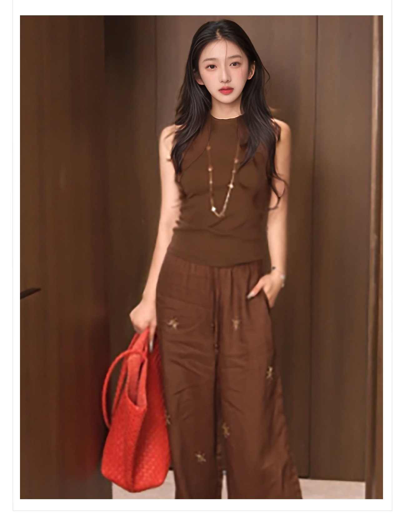 Quần ống rộng nữ vải lanh cao cấp đính cườm, lưng cao, phong cách retro — Màu xanh chàm chi tiết 3