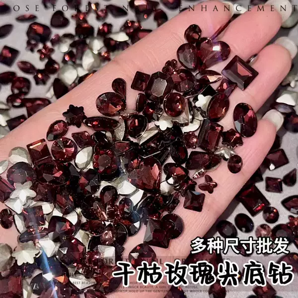 Maillard dried rose pointed special-shaped diamond love butterfly rock candy k9 glass nail manicure jewelry wholesale