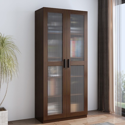 Solid wood bookcase combination floor-to-ceiling living room storage cabinet home office file cabinet with glass door storage cabinet