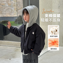 童装男童夹棉外套2025冬季新款儿童加厚连帽棉服大童秋冬保暖衣服