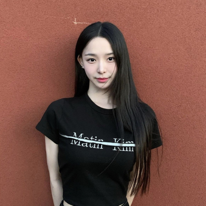 Matin Kim Korean Niche Trendy Brand Mk Cut and Splicing Letters Short-Sleeved T-Shirt Slim Short Top for Women Summer