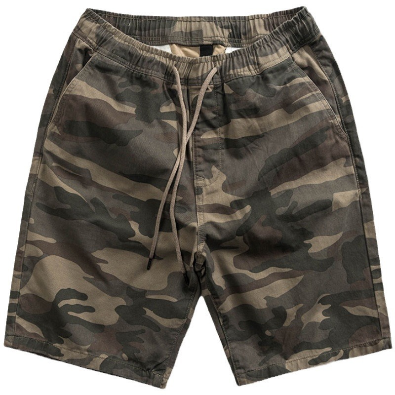 Camuflaje de verano hombre casual retro pantalones cortos tendencia cintura elástica pantalones rectos sueltos al por mayor