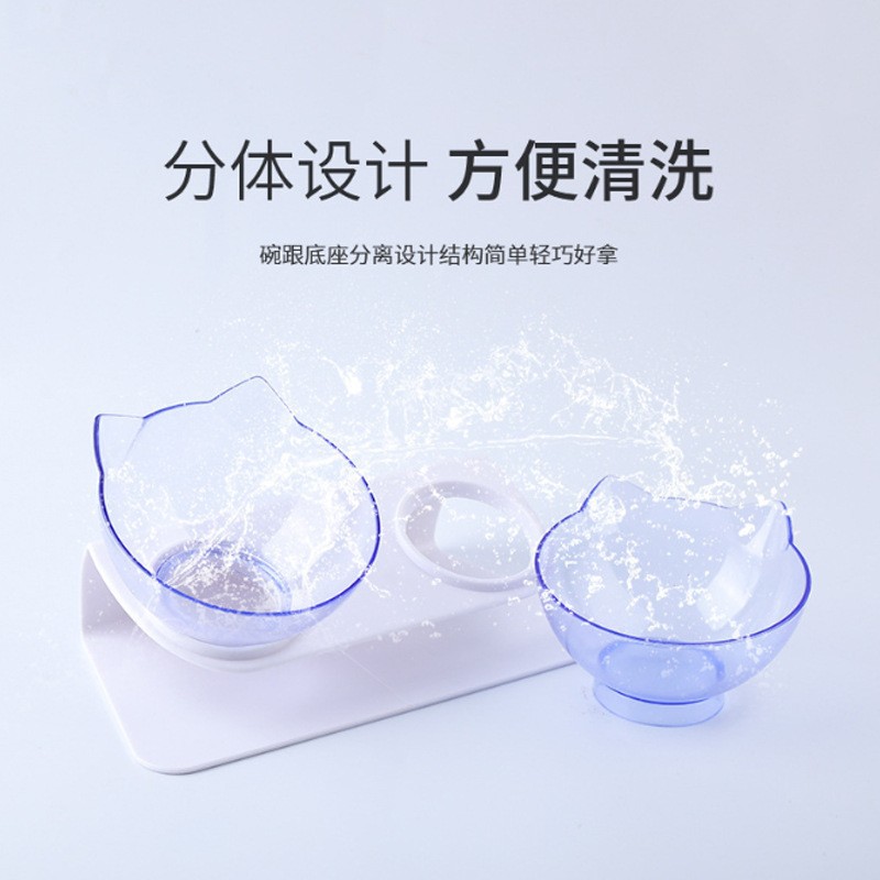 Cruz-frontera caliente gato tazón inclinación 15 grados anti-knock comida tazón de beber y comer conjunto de suministros de mascotas de doble uso en stock al por mayor