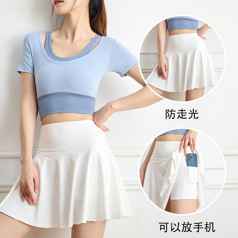 运动短裙女网球服套装速干百褶裙瑜伽半身裙防走光跑步健身羽毛球|undefined