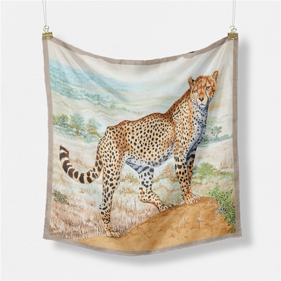 秋季新款韩版气质丝巾时尚简约豹子丝巾方巾印花斜纹百搭53*53|ru