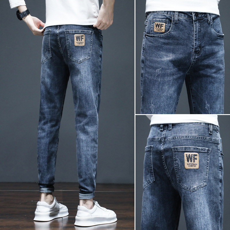 Otoño y invierno jeans de moda para hombres 2026 nuevos pantalones cónicos de pies pequeños primavera y otoño para hombres casuales nueve puntos